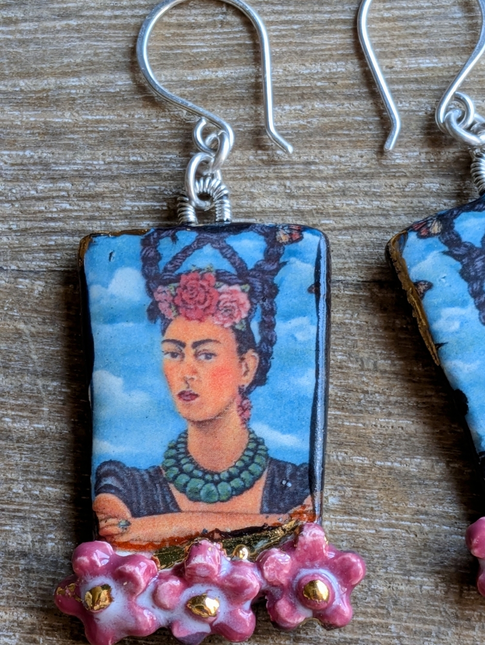 Rare Frida Khalo Earrings Artisan Ceramic Jewelry Sterling Silver - Picture 15 of 15